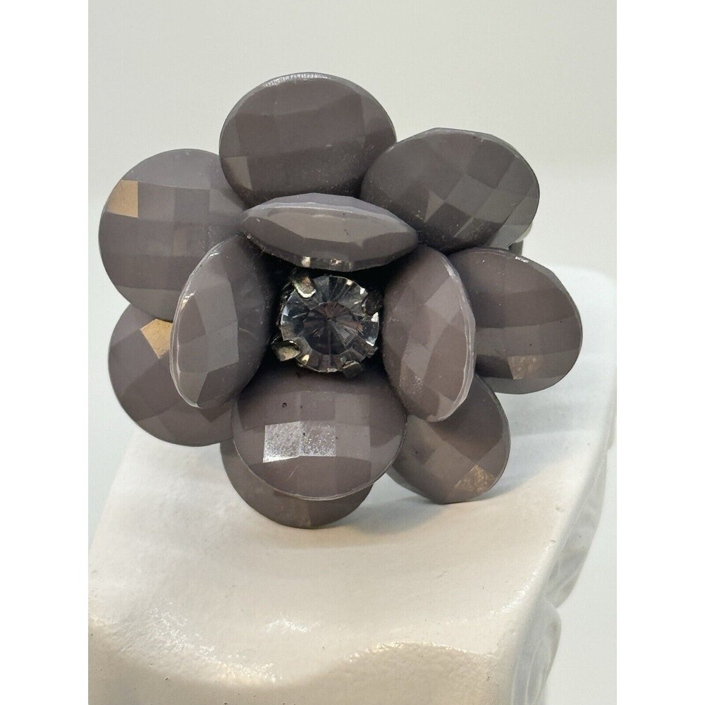 Double Flower Ring Gray Crystal Cut Stretch Elastic One Size Fits Most